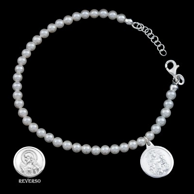 Pulsera Escapulario de Perlas Nácar y Plata | La Joya de Plata