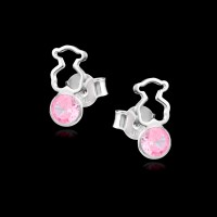 Pendientes de Plata Oso y Circonita Rosa | La Joya de Plata