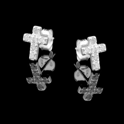 Pendientes Cruz de Plata con Circonitas Blancas | La Joya de Plata