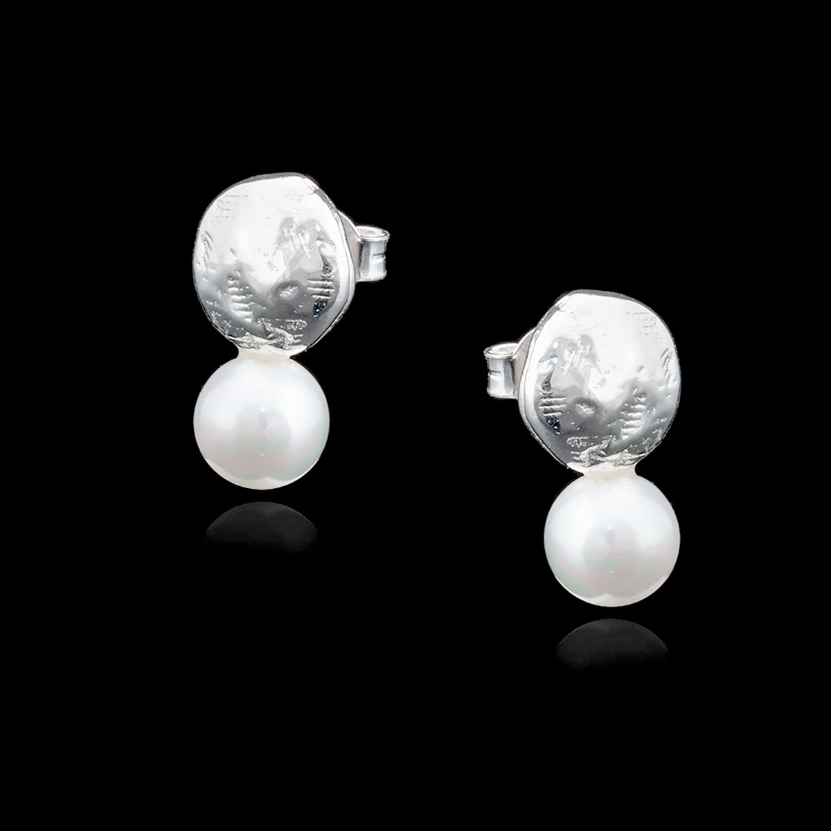 Pendientes de Plata Texturizada con Perla Colgante | La Joya de Plata