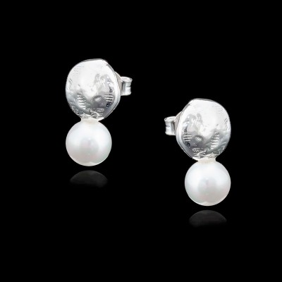 Pendientes de Plata Texturizada con Perla Colgante | La Joya de Plata