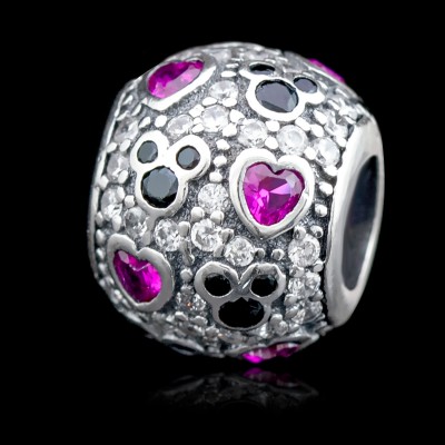 Charm Mickey en Plata con corazones y circonitas | Magia y Elegancia