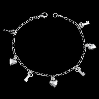 Pulsera Corazones Plata 925 y Llaves | Joyas con Encanto