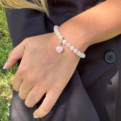 Elástica Pulsera Corazón de Plata esmaltado en Rosa