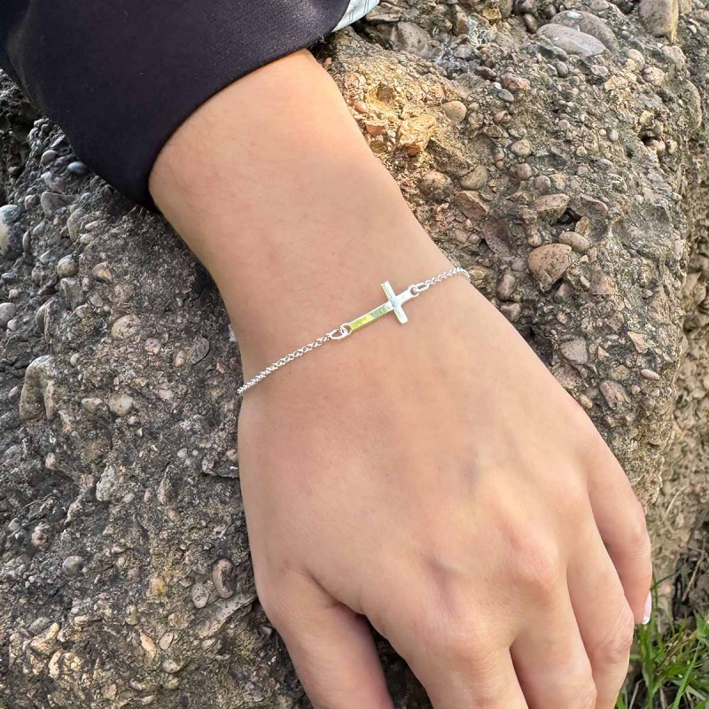 Pulsera de Cruz Horizontal Lisa en Plata de Ley | La Joya de Plata 2