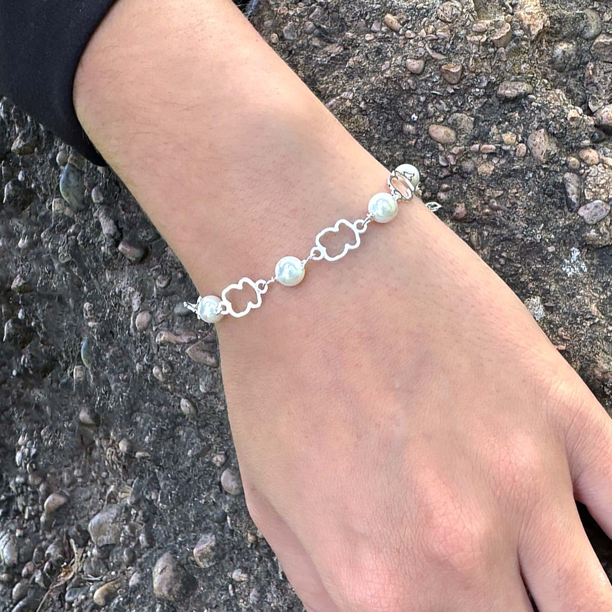 Pulsera de Ositos y Perlas de Nácar en Plata | La Joya de Plata