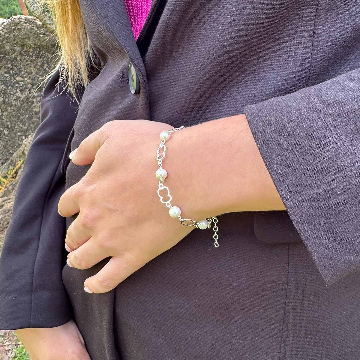 Pulsera de Ositos y Perlas de Nácar en Plata | La Joya de Plata