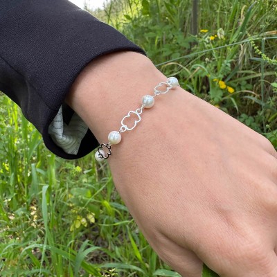 Pulsera de Ositos y Perlas de Nácar en Plata | La Joya de Plata