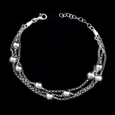 Pulsera de Tres Hilos y Bolas de Plata de Ley