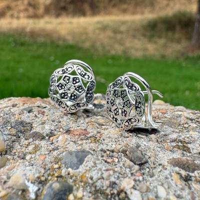 Pendientes Hexagonales de Plata de Ley | Joyería Vintage