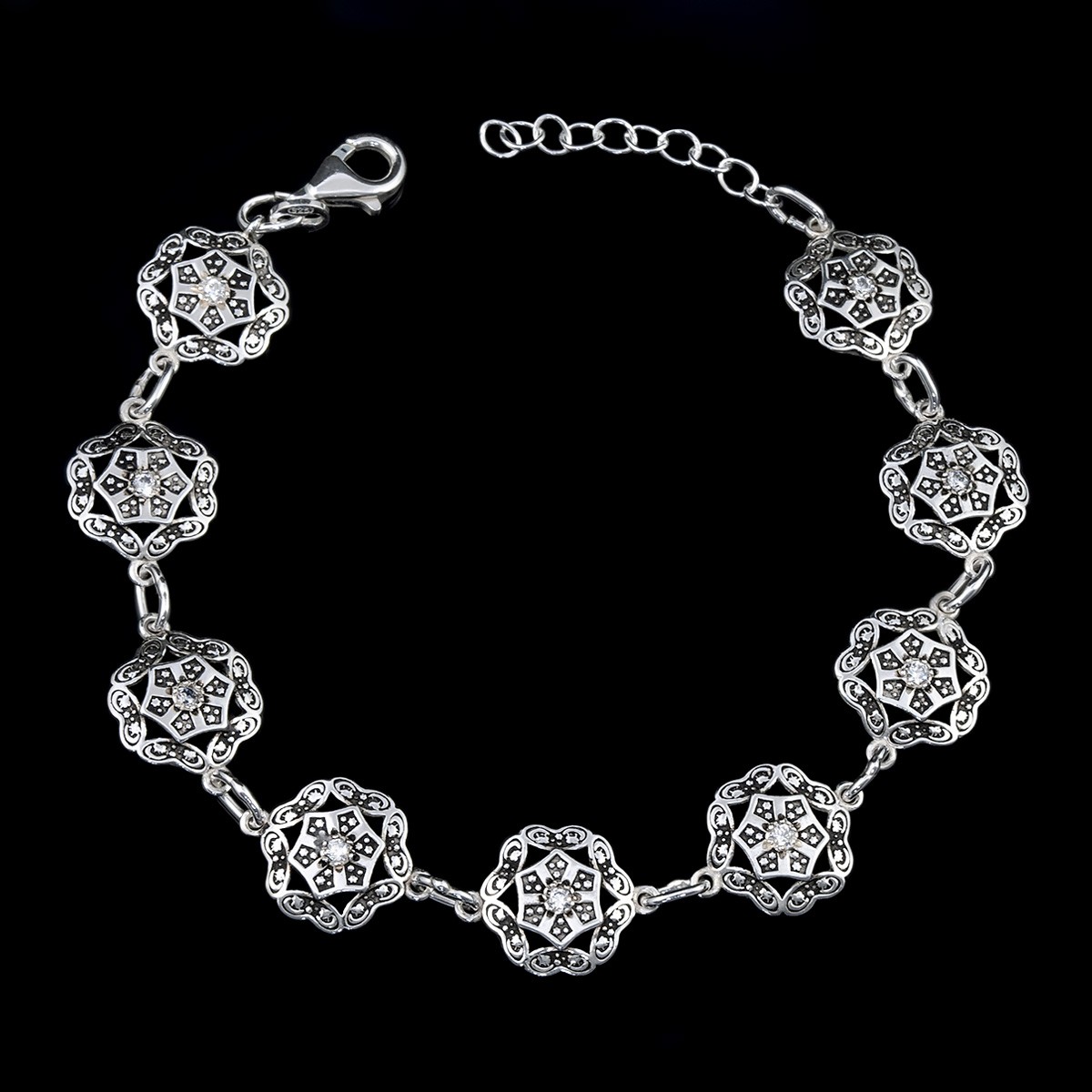 Pulsera Hexagonal de Monedas caladas en Plata de Ley