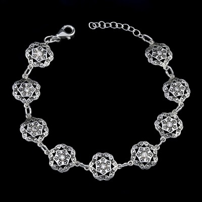 Pulsera Hexagonal de Monedas caladas en Plata de Ley