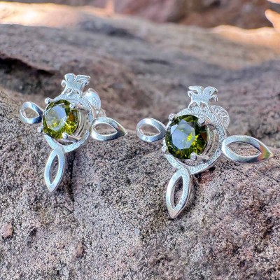 Pendientes Piedra Verde Olivina en Plata de Ley | Moda