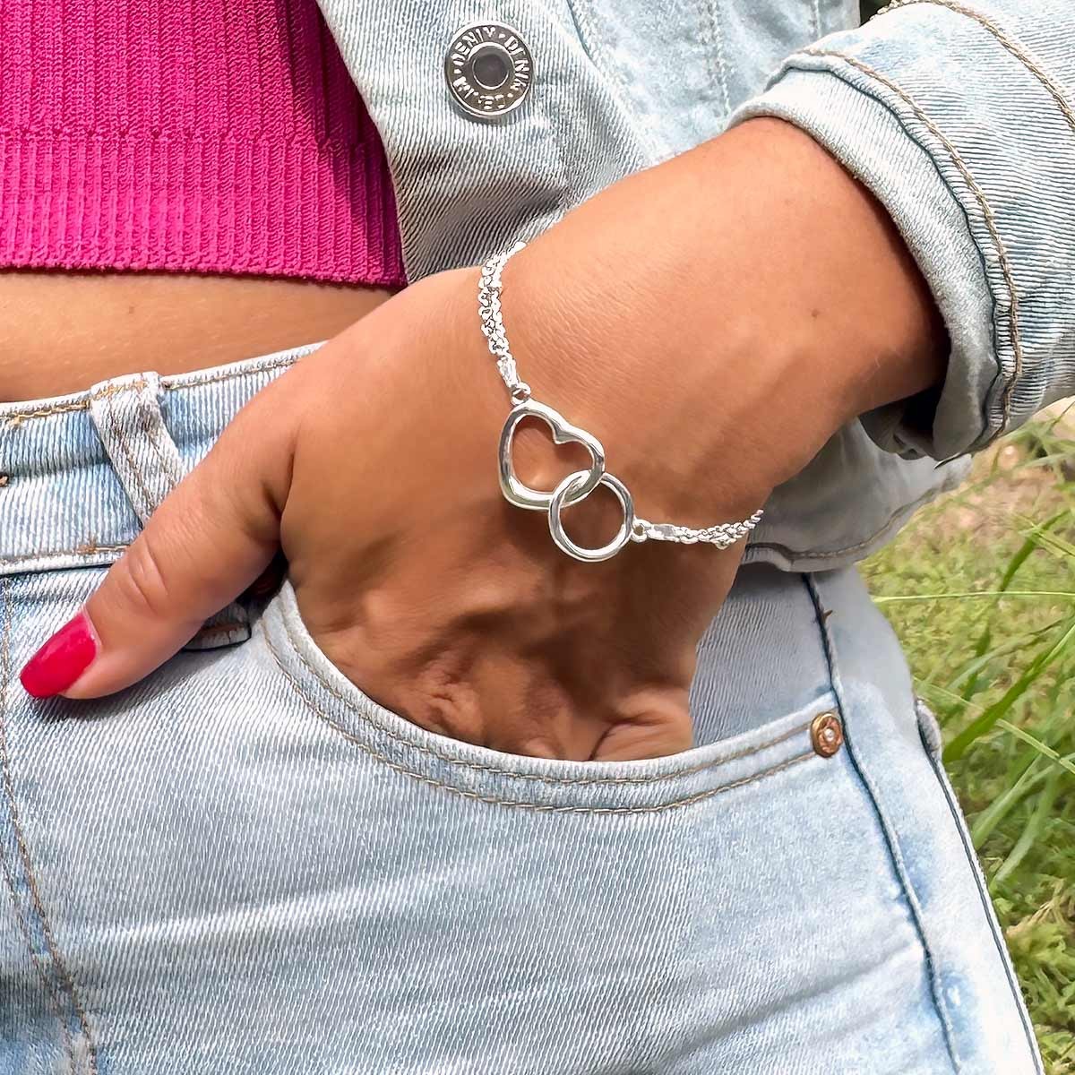 Pulsera del Amor Círculo y Corazón | Plata de Ley