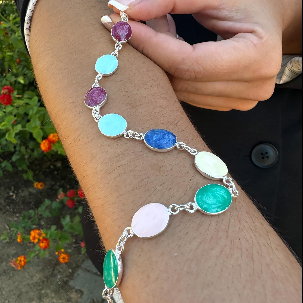 Pulsera de Plata de Ley con Monedas de Colores | La Joya de Plata
