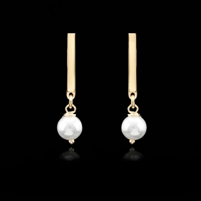 Pendientes de Barra Vertical en Plata con Perla | La Joya de Plata